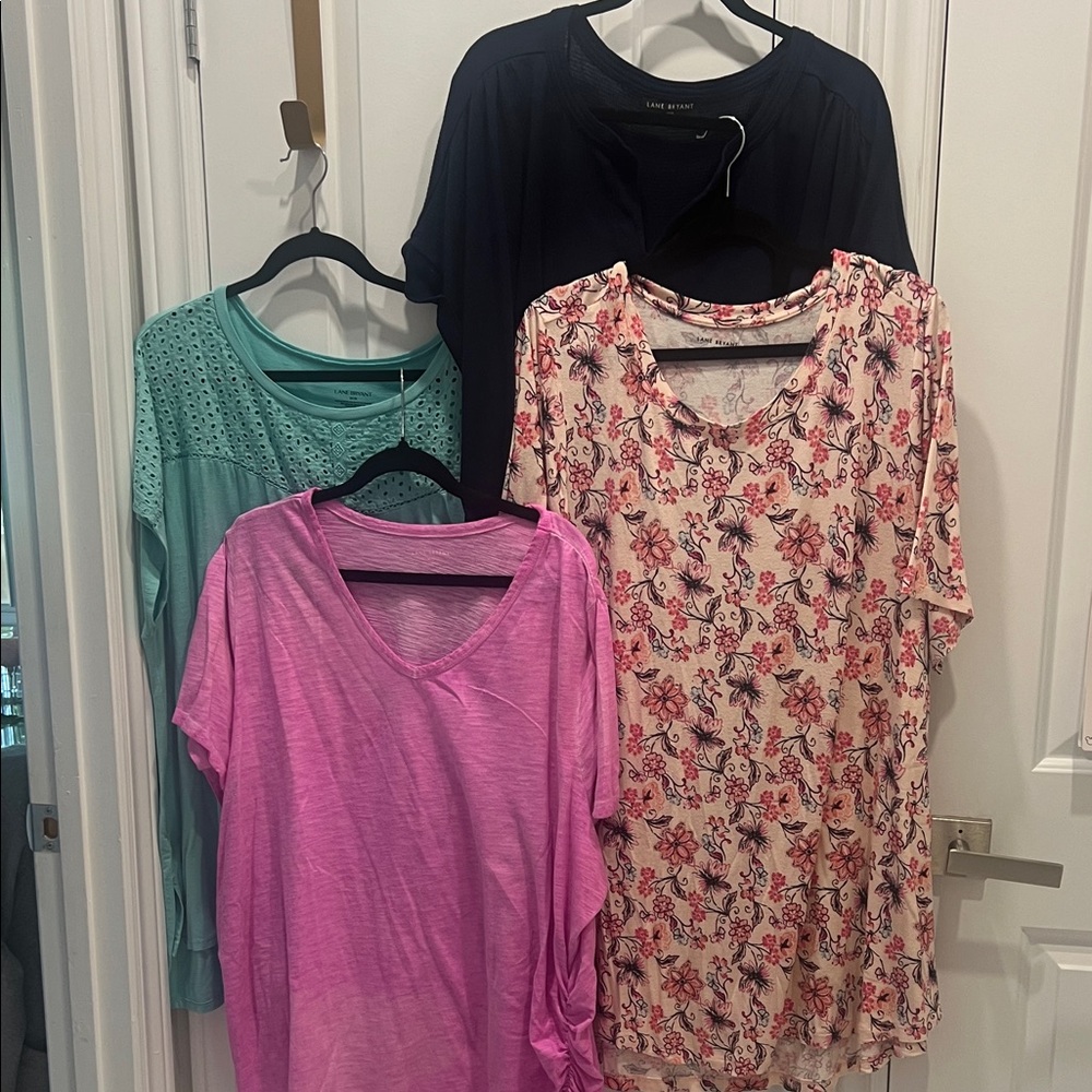 Lane Bryant Floral and Solid Short Sleeve Tops - Pink, Teal, Navy